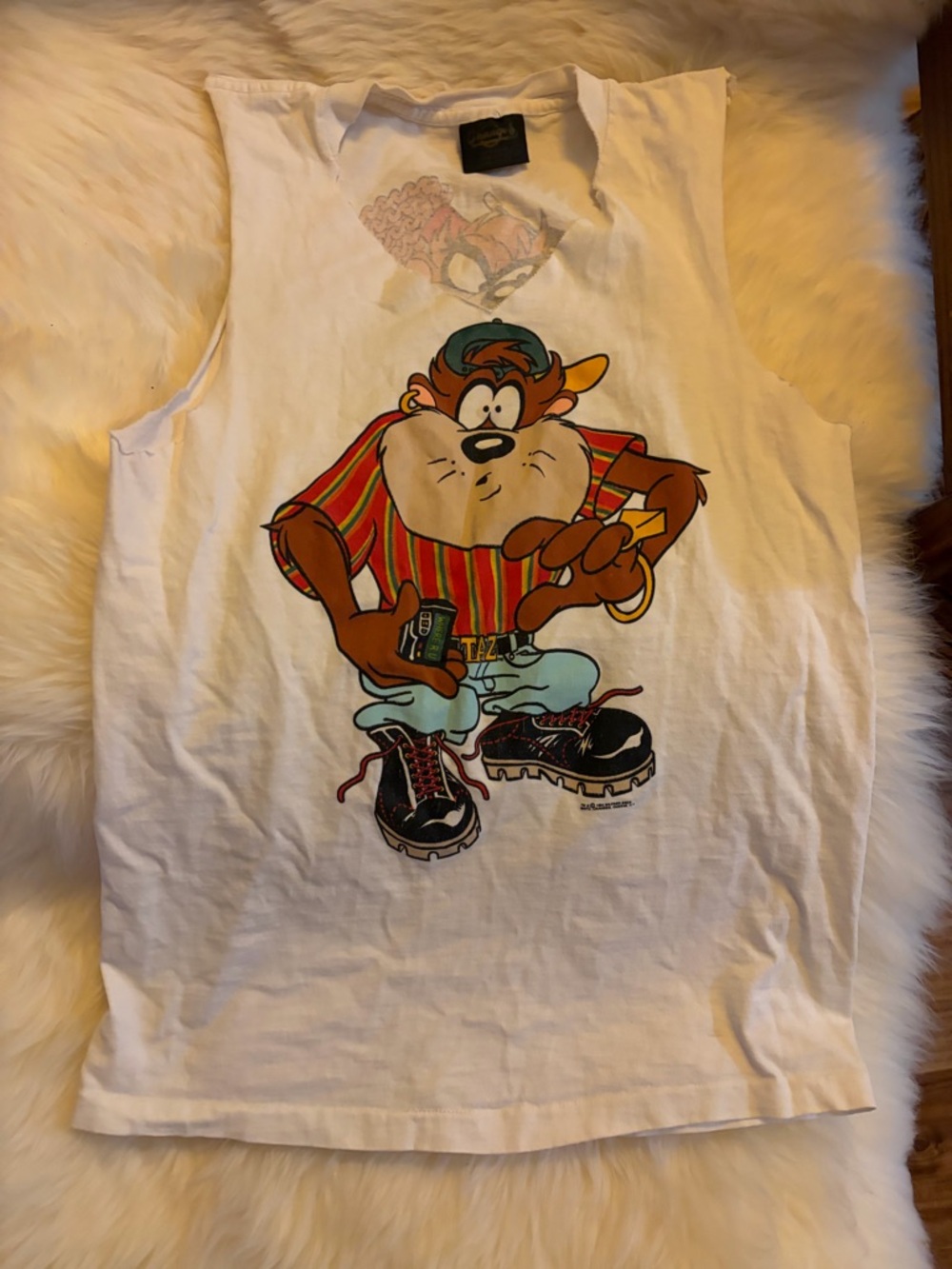 Vintage Looney Tunes Taz Graphic Tank Top - White